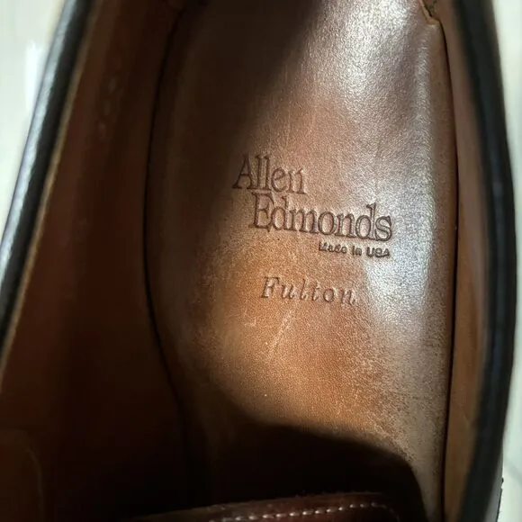 Allen Edmonds Shoes Men 12B Fulton Derby Saddle Oxford Plain Toe Brown Leather