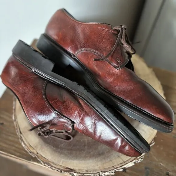 Allen Edmonds Shoes Men 12B Fulton Derby Saddle Oxford Plain Toe Brown Leather