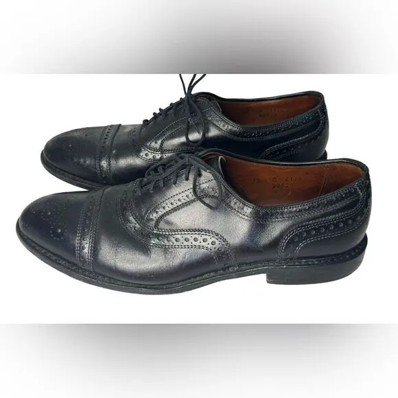 Allen Edmonds Strand Cap Toe Oxfords 10 C Black Brogue Dress Shoes Dainite Sole