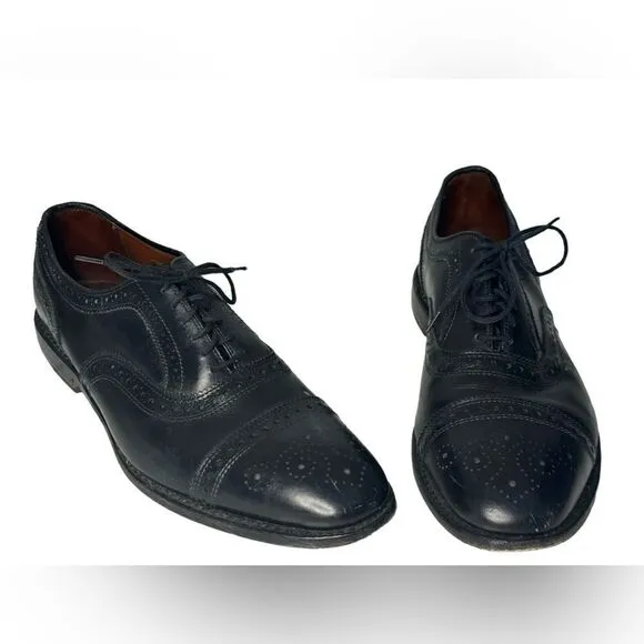 Allen Edmonds Strand Cap Toe Oxfords 10 C Black Brogue Dress Shoes Dainite Sole