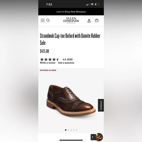 Allen Edmonds STRANDMOK Dress Shoes Men's 13D Leather Cap Toe Oxfords Brown