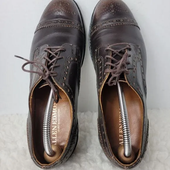 Allen Edmonds Whitney Oxfords Mens 9 D Brown Cap Toe Medallion Leather Shoes