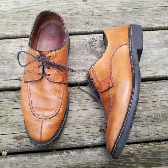 Allen Edmonds Split Front Moc Toe Oxfords Derby Tan Leather Casual Dress 10 D
