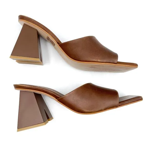 Alohas Dune Heeled Mules Brown Leather Sandals Square Toe Block Heel Sz 42 / 11