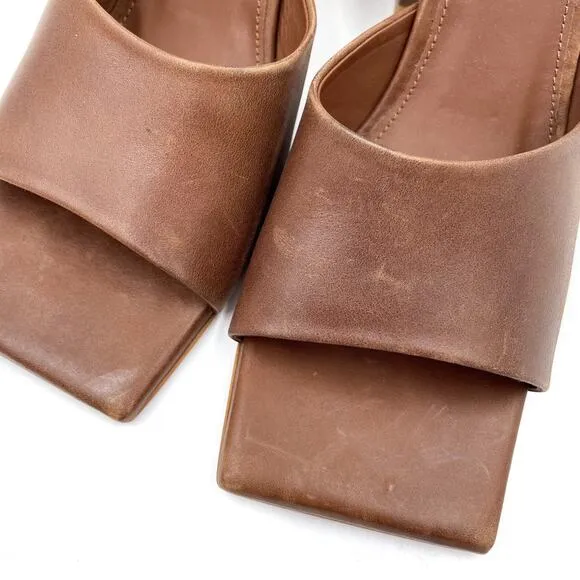 Alohas Dune Heeled Mules Brown Leather Sandals Square Toe Block Heel Sz 42 / 11