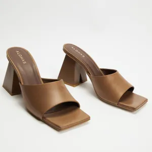 Alohas Dune Heeled Mules Brown Leather Sandals Square Toe Block Heel Sz 42 / 11