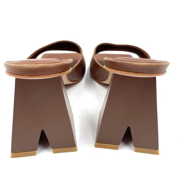 Alohas Dune Heeled Mules Brown Leather Sandals Square Toe Block Heel Sz 42 / 11