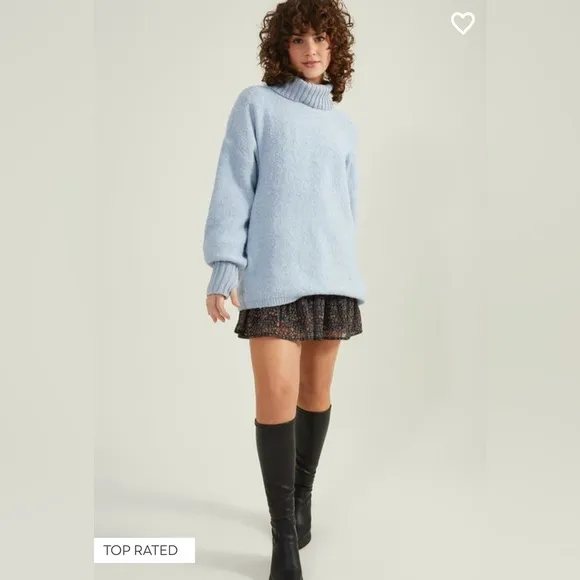 Altar’d State Billie Boucle Turtleneck Sweater Zen Blue NWT