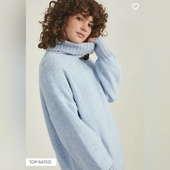 Altar’d State Billie Boucle Turtleneck Sweater Zen Blue NWT