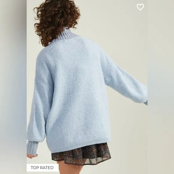 Altar’d State Billie Boucle Turtleneck Sweater Zen Blue NWT
