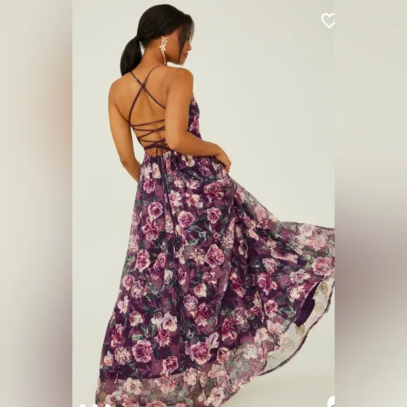Altar’d State Moxie Floral Maxi Dress Burgundy XS NWT