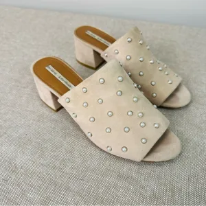&amp; Other Stories Nude Tan Pearl Studded Block Heel Slide Mules Size 8 (38)