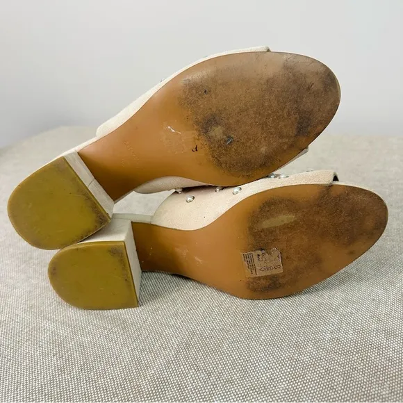 &amp; Other Stories Nude Tan Pearl Studded Block Heel Slide Mules Size 8 (38)
