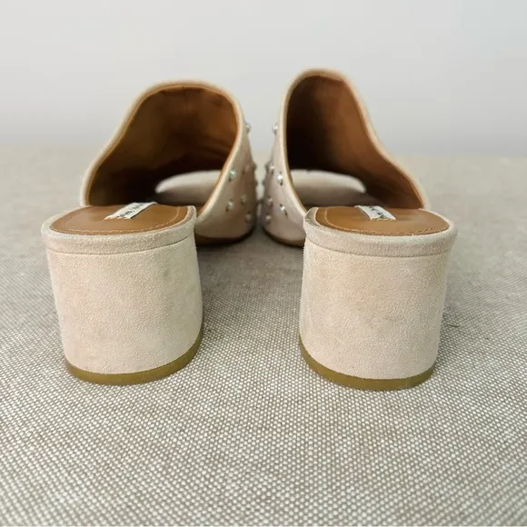 &amp; Other Stories Nude Tan Pearl Studded Block Heel Slide Mules Size 8 (38)
