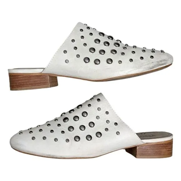 Amuse Society X Matisse Sicily Studded Leather Flat Mules Cream Size 7.5