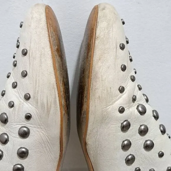 Amuse Society X Matisse Sicily Studded Leather Flat Mules Cream Size 7.5