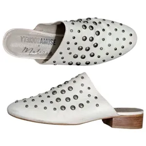 Amuse Society X Matisse Sicily Studded Leather Flat Mules Cream Size 7.5