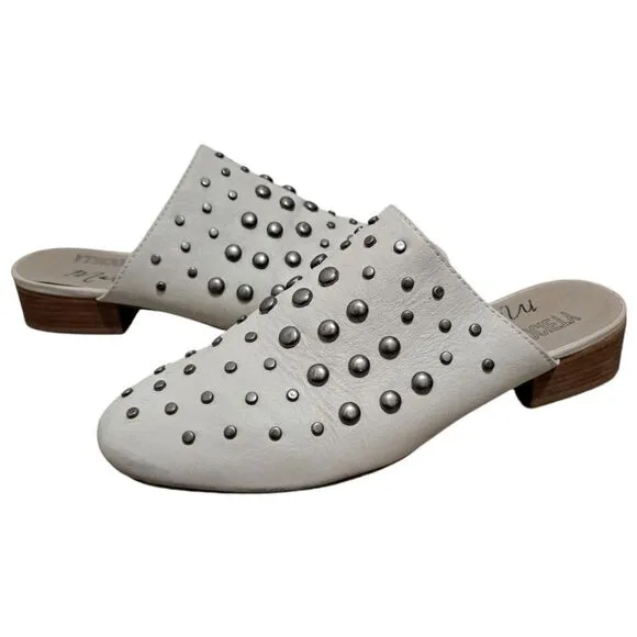 Amuse Society X Matisse Sicily Studded Leather Flat Mules Cream Size 7.5