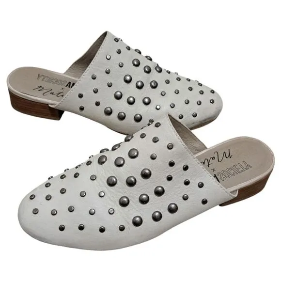 Amuse Society X Matisse Sicily Studded Leather Flat Mules Cream Size 7.5