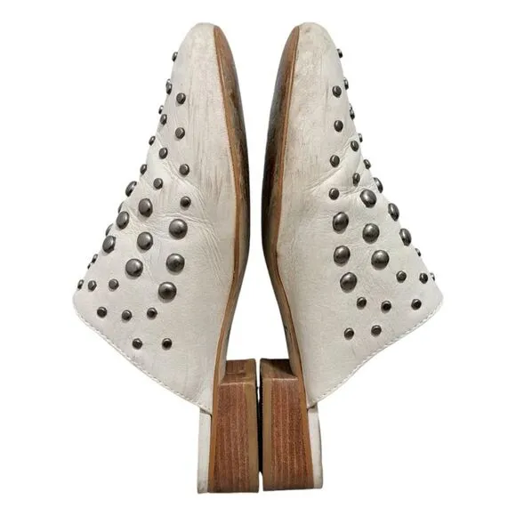 Amuse Society X Matisse Sicily Studded Leather Flat Mules Cream Size 7.5