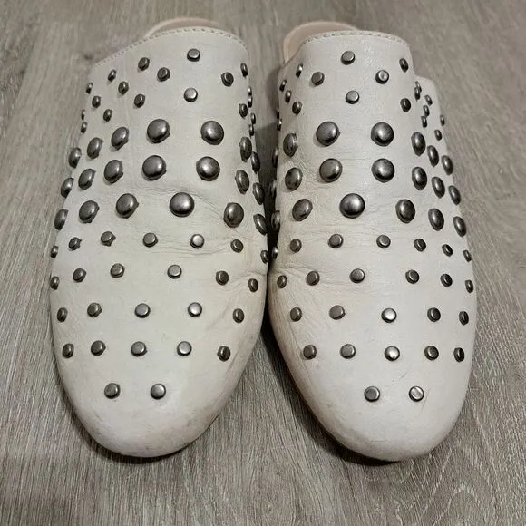 Amuse Society X Matisse Sicily Studded Leather Flat Mules Cream Size 7.5