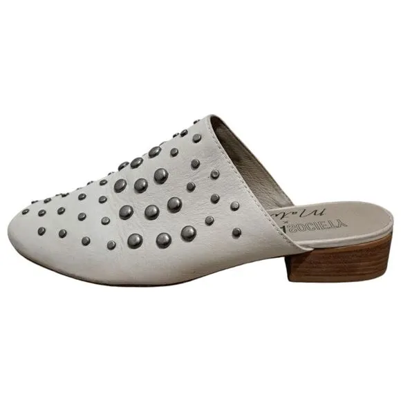 Amuse Society X Matisse Sicily Studded Leather Flat Mules Cream Size 7.5