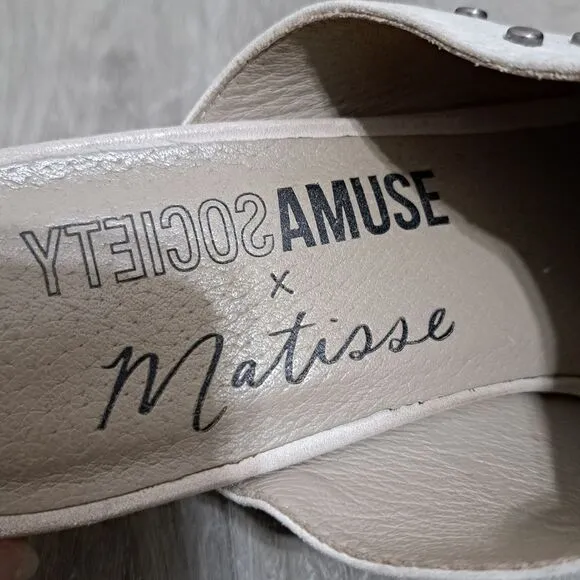 Amuse Society X Matisse Sicily Studded Leather Flat Mules Cream Size 7.5
