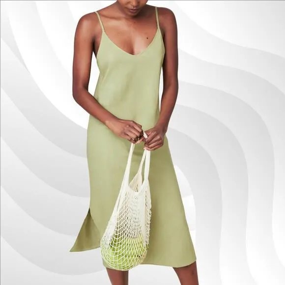 Andie The Barreta Slip Dress Linen Ivy Size L | Minimal &amp; Elegant Style