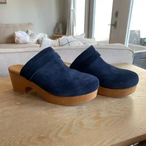 Andre Assous Navy Blue Suede Platform Mules Clogs