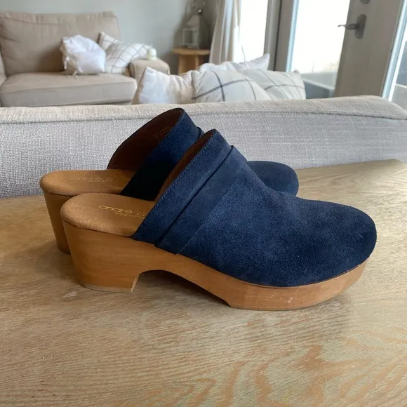 Andre Assous Navy Blue Suede Platform Mules Clogs