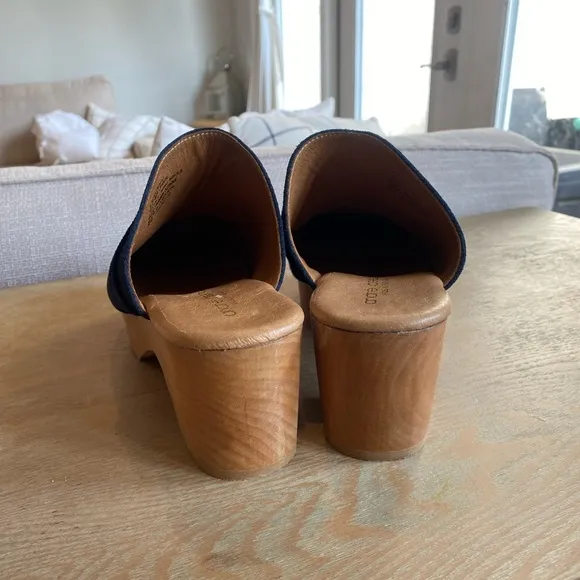 Andre Assous Navy Blue Suede Platform Mules Clogs