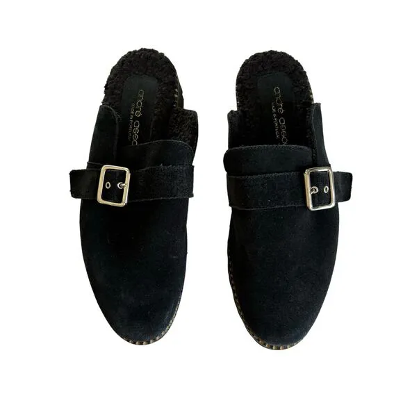 Andre Assous Paola Black Slippers Slip On Round Toe Clogs Size 9