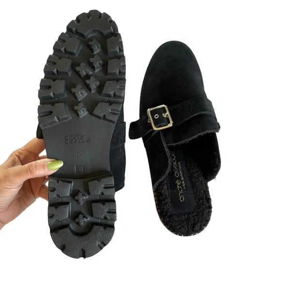 Andre Assous Paola Black Slippers Slip On Round Toe Clogs Size 9