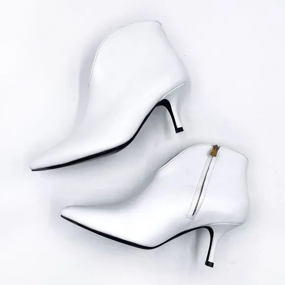 Anine Bing Frankie Leather Boots White Kitten Heels Pointed Toe Sz 37 / 7 US