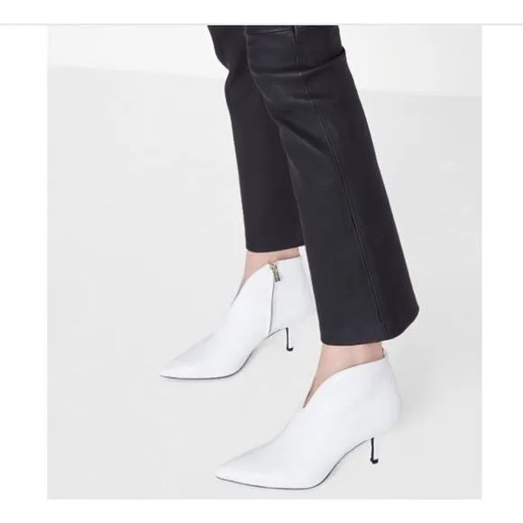Anine Bing Frankie Leather Boots White Kitten Heels Pointed Toe Sz 37 / 7 US