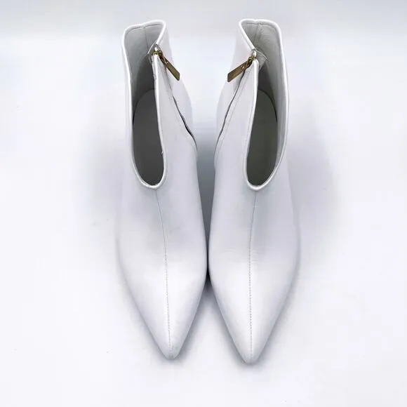 Anine Bing Frankie Leather Boots White Kitten Heels Pointed Toe Sz 37 / 7 US