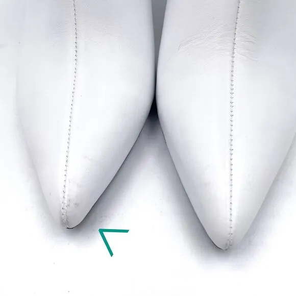 Anine Bing Frankie Leather Boots White Kitten Heels Pointed Toe Sz 37 / 7 US