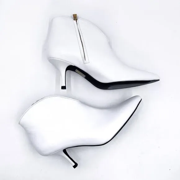 Anine Bing Frankie Leather Boots White Kitten Heels Pointed Toe Sz 37 / 7 US
