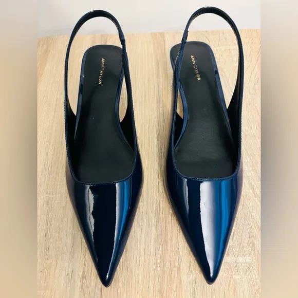 Ann Taylor Navy Blue Leather Slingback Heels