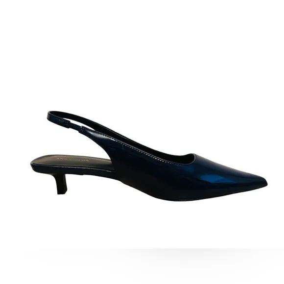 Ann Taylor Navy Blue Leather Slingback Heels