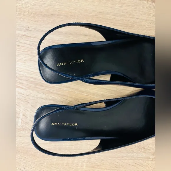 Ann Taylor Navy Blue Leather Slingback Heels