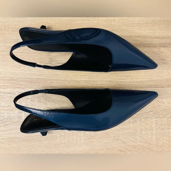 Ann Taylor Navy Blue Leather Slingback Heels