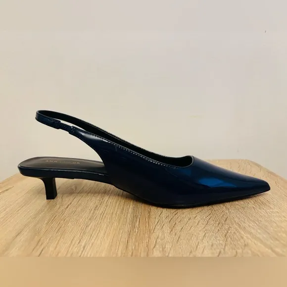 Ann Taylor Navy Blue Leather Slingback Heels