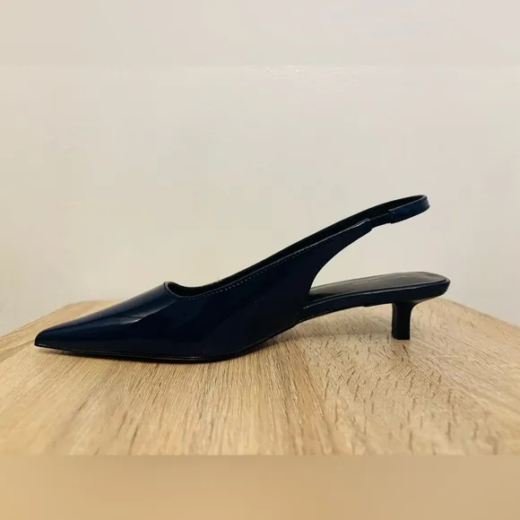 Ann Taylor Navy Blue Leather Slingback Heels