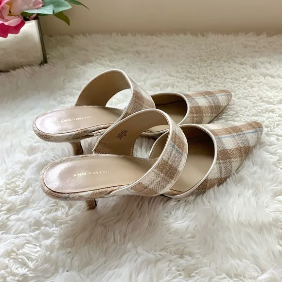 Ann Taylor Plaid Kitten Heel Mule Pumps