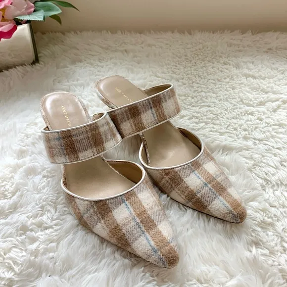 Ann Taylor Plaid Kitten Heel Mule Pumps