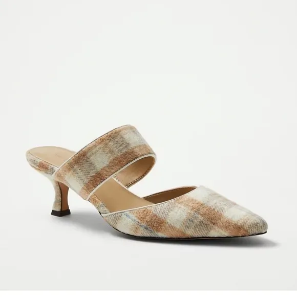 Ann Taylor Plaid Kitten Heel Mule Pumps