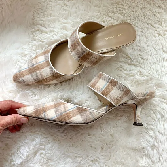 Ann Taylor Plaid Kitten Heel Mule Pumps