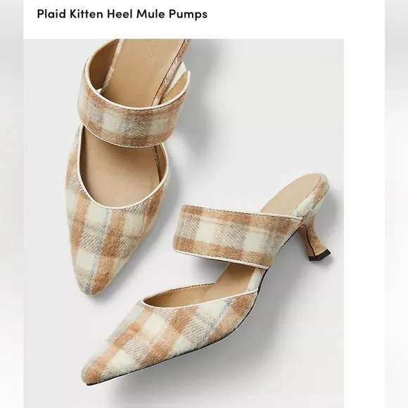 Ann Taylor Plaid Kitten Heel Mule Pumps