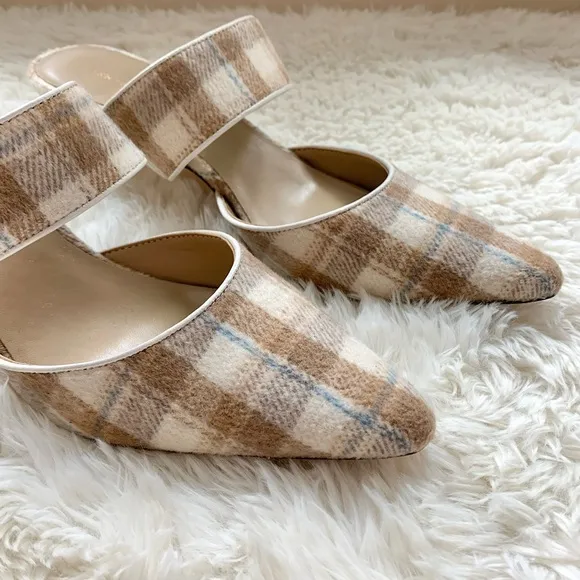 Ann Taylor Plaid Kitten Heel Mule Pumps
